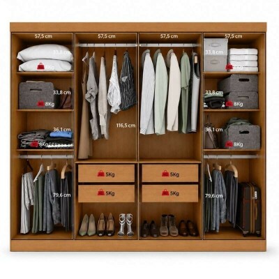 Guarda-roupa Andara Am�ndoa 8 Portas 4 Gavetas Larg. 2.36m - M�veis Lopas