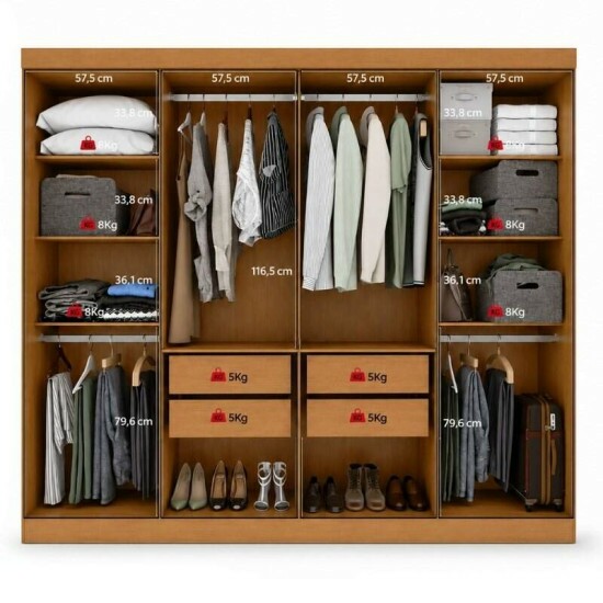 Guarda-roupa Andara Am�ndoa 8 Portas 4 Gavetas Larg. 2.36m - M�veis Lopas