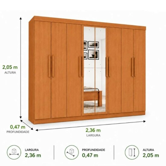 Guarda-roupa Andara Am�ndoa Clean C/Espelho 8 Portas 4 Gavetas Larg. 2.36m - Lopas
