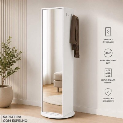 Sapateira Esthela Branco C/Base Girat�ria e Espelho Larg. 0.60m - M�veis Lopas