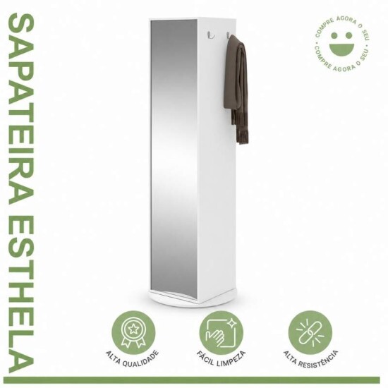 Sapateira Esthela Branco C/Base Girat�ria e Espelho Larg. 0.60m - M�veis Lopas