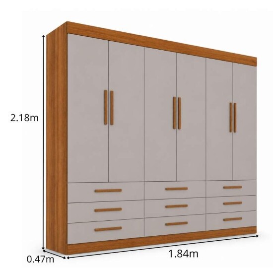 Guarda-roupa Dinamarca Larg. 1.84m Cinamomo/Off 6 Portas 9 Gavetas - Sall�to