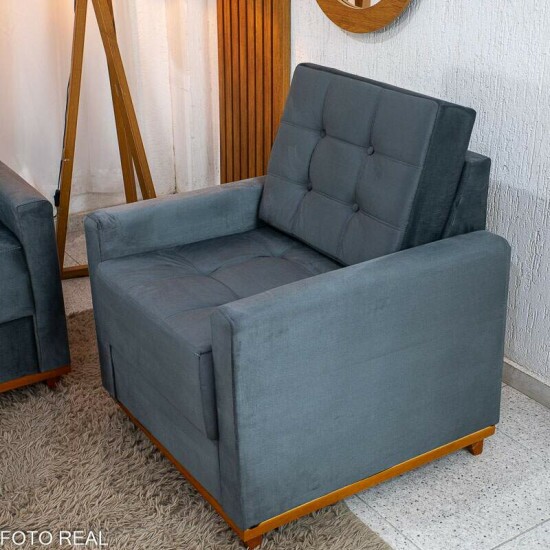 Sof� �ustria 3 Lugares + Poltrona �ustria Veludo Grafite A15