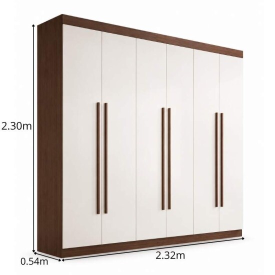 Guarda-roupa Monte Carlo 6 Portas Castanho/Off Larg. 2.32m - D Doro