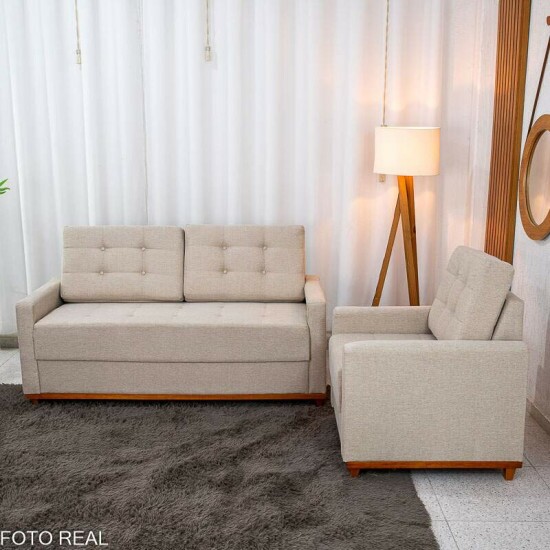 Sof� �ustria 3 Lugares + Poltrona �ustria Linho Bege A57