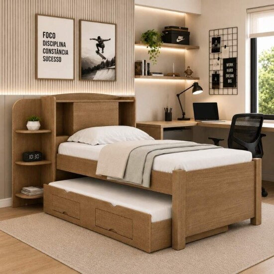 Cama Solteiro Mil�nio + Cama Auxiliar Solteiro 2 Gavetas Castanho - D Doro