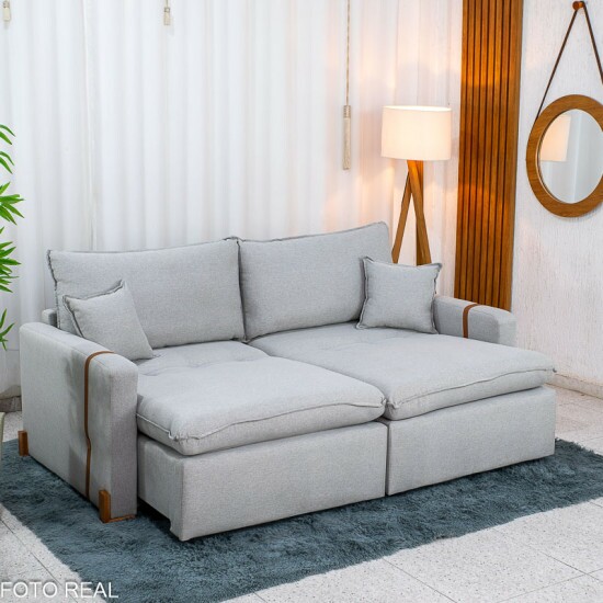 Sof� Retr�til Luma 2.00m Linho Cinza Gelo - Sem Caixa
