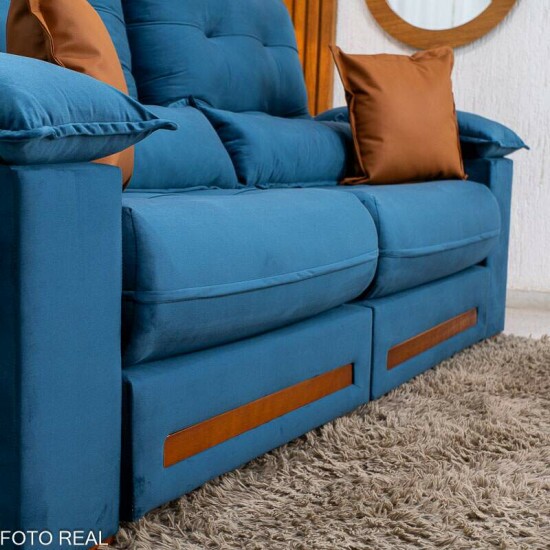 Sof� Retr�til Reclin�vel Imperial 2.50m Veludo Azul 03 - D33 e Molas Ensacadas