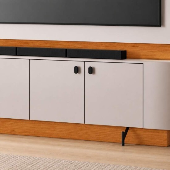 Home 1,82m Dominus Candian Cinamomo/Off White com Detalhe Ripado e LED para TV at� 65\" - JCM