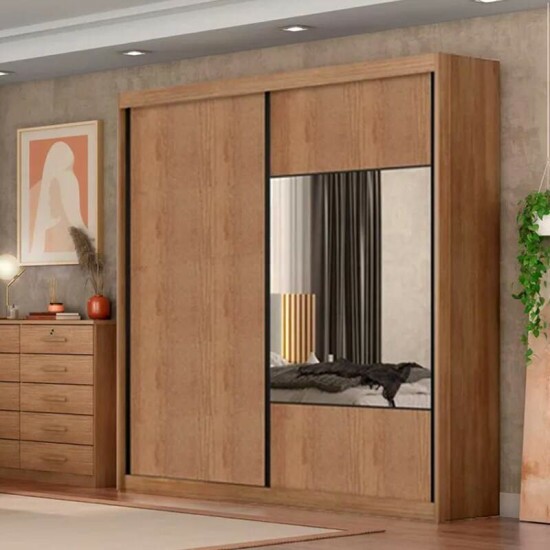 Guarda-roupa Versatto Cumaru Larg. 2.08m C/Espelho 2 Portas 8 Gavetas - Novo Horizonte