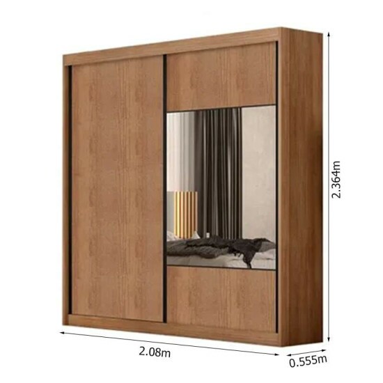 Guarda-roupa Versatto Cumaru Larg. 2.08m C/Espelho 2 Portas 8 Gavetas - Novo Horizonte