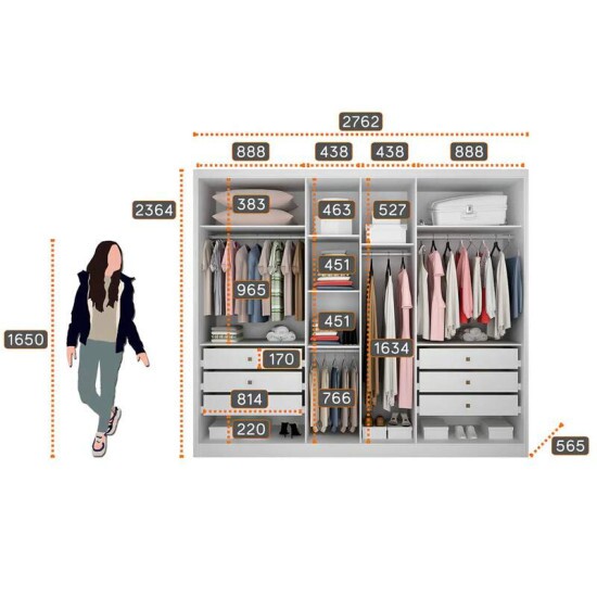 Guarda-roupa Casal 2,43m Rizon New Neve 6 Portas 8 Gavetas 100% MDF - Novo Horizonte