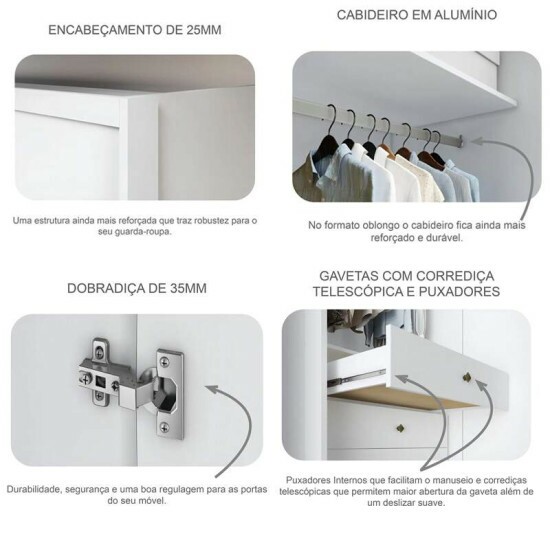 Guarda-roupa Casal 2,43m Rizon New Neve 6 Portas 8 Gavetas 100% MDF - Novo Horizonte