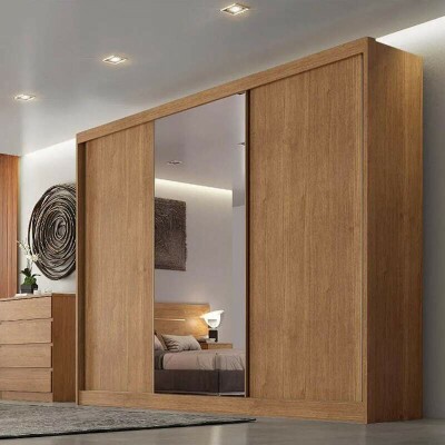 Guarda-roupa Casal Diamond Plus Cumaru 3 Portas 8 Gavetas C/ 1 Espelho 100% MDF Larg. 2.41m - Novo Horizonte