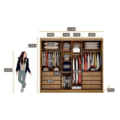 Guarda-roupa Sollo Plus Cumaru 2.73m C/Espelho 3 Portas 8 Gavetas - Novo Horizonte