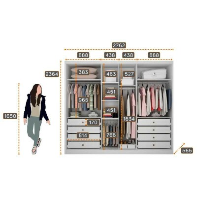 Guarda-roupa Robust Plus Neve 2.76m 6 Portas 8 Gavetas - Novo Horizonte