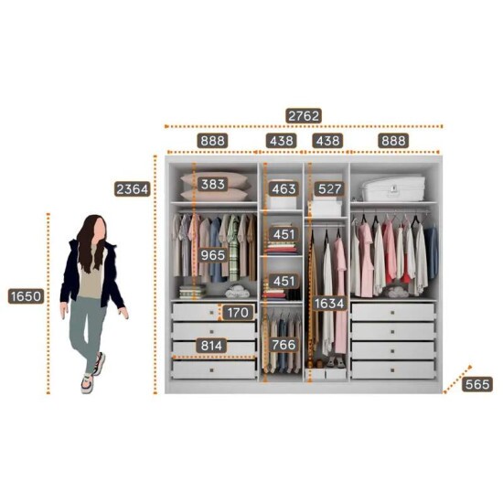 Guarda-roupa Robust Plus Neve 2.76m 6 Portas 8 Gavetas - Novo Horizonte