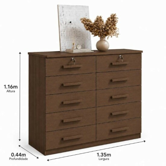 C�moda Ryad Com 10 Gavetas Castanho - D Doro