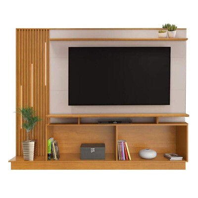 Home Absoluto Larg. 2.00m Cinamomo/Off Ripado C/ Led para TV at� 65
