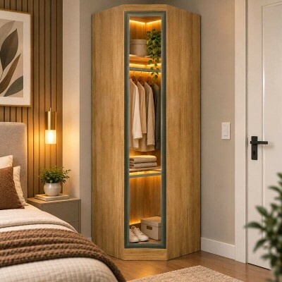 Modulado Rizon Canto Obl�quo Cumaru Larg. 0.827m C/Porta de Vidro com Led - Novo Horizonte