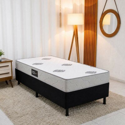 Colch�o Solteiro Ortop�dico Confort Premium Inovaflex + Base Box Solteiro Sued Preto Ortobel - 88x188x55 cm