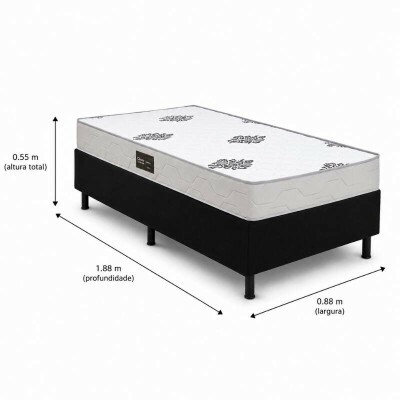 Colch�o Solteiro Ortop�dico Confort Premium Inovaflex + Base Box Solteiro Sued Preto Ortobel - 88x188x55 cm
