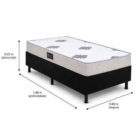 Colch�o Solteiro Ortop�dico Confort Premium Inovaflex + Base Box Solteiro Sued Preto Ortobel - 88x188x55 cm
