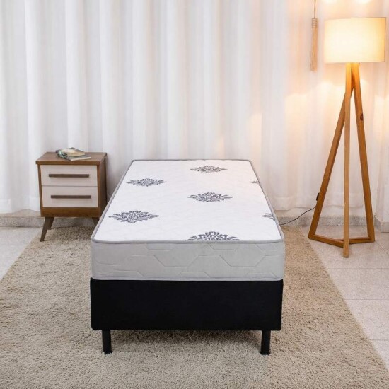 Colch�o Solteiro Ortop�dico Confort Premium Inovaflex + Base Box Solteiro Sued Preto Ortobel - 88x188x55 cm