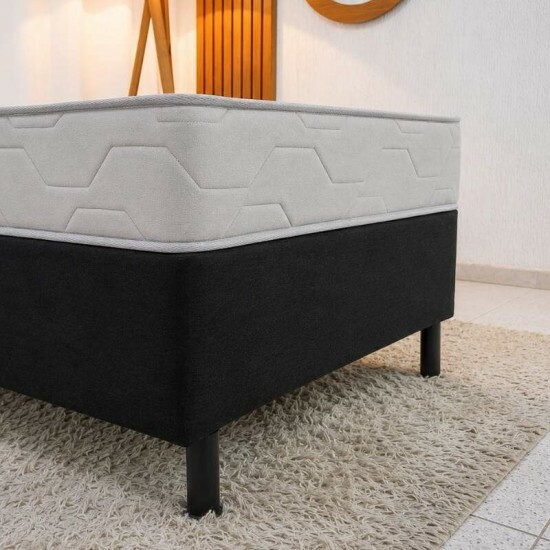 Colch�o Solteiro Ortop�dico Confort Premium Inovaflex + Base Box Solteiro Sued Preto Ortobel - 88x188x55 cm