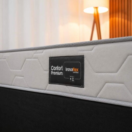 Colch�o Solteiro Ortop�dico Confort Premium Inovaflex + Base Box Solteiro Sued Preto Ortobel - 88x188x55 cm