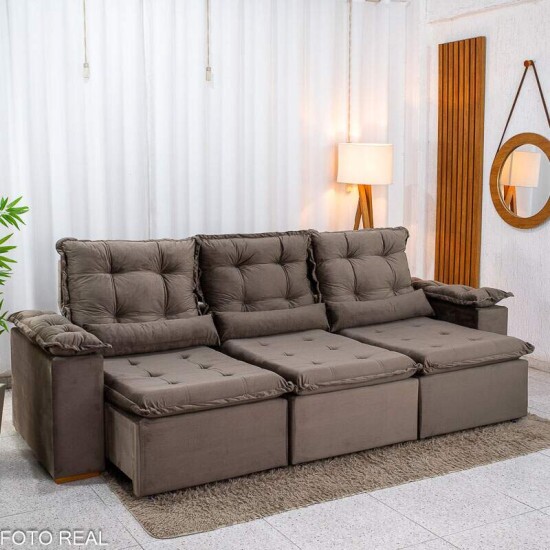 Sof� Retr�til Reclin�vel Gr�cia 2.70m Veludo Marrom - Sem Caixa