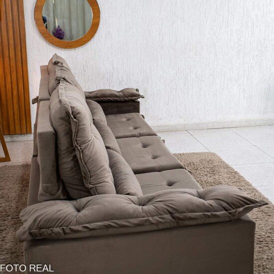 Sof� Retr�til Reclin�vel Gr�cia 2.70m Veludo Marrom - Sem Caixa
