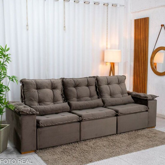 Sof� Retr�til Reclin�vel Gr�cia 2.70m Veludo Marrom - Sem Caixa