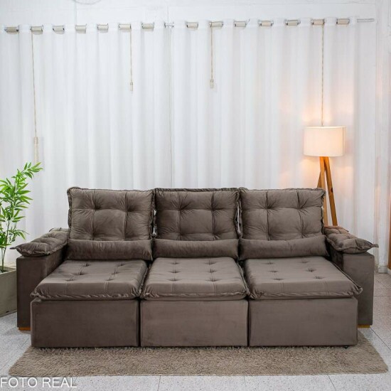 Sof� Retr�til Reclin�vel Gr�cia 2.70m Veludo Marrom - Sem Caixa