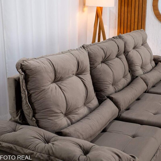 Sof� Retr�til Reclin�vel Gr�cia 2.70m Veludo Marrom - Sem Caixa