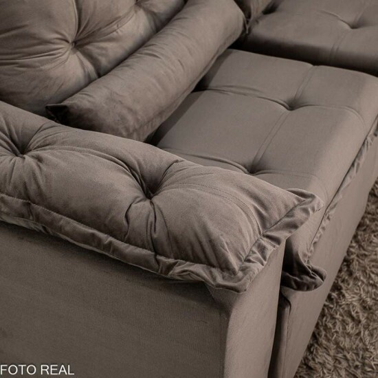 Sof� Retr�til Reclin�vel Gr�cia 2.70m Veludo Marrom - Sem Caixa