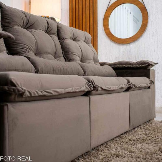 Sof� Retr�til Reclin�vel Gr�cia 2.70m Veludo Marrom - Sem Caixa