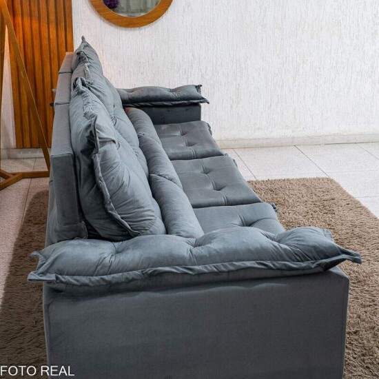 Sof� Retr�til Reclin�vel Gr�cia 2.70m Veludo Cinza - Sem Caixa