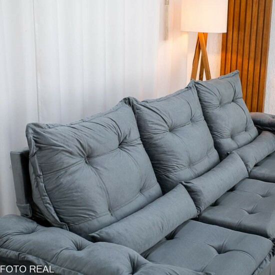 Sof� Retr�til Reclin�vel Gr�cia 2.70m Veludo Cinza - Sem Caixa