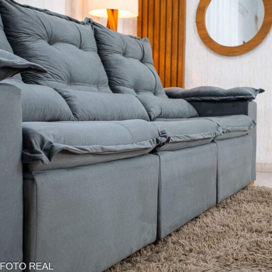 Sof� Retr�til Reclin�vel Gr�cia 2.70m Veludo Cinza - Sem Caixa