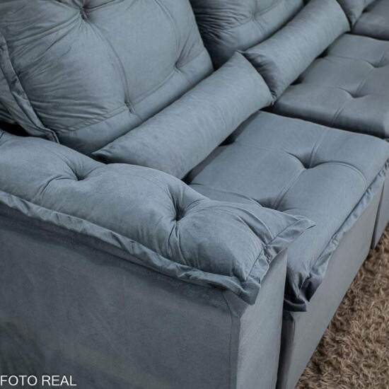 Sof� Retr�til Reclin�vel Gr�cia 2.70m Veludo Cinza - Sem Caixa