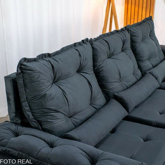 Sof� Retr�til Reclin�vel Gr�cia 2.70m Veludo Preto - Sem Caixa