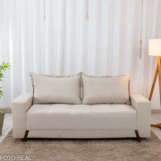 Sof� 3 lug. 8100 2.00m Linho Bege 24 + Rack Magn�fico 212 Larg. 2.18m + Painel Magn�fico 220 Nature/Off C/LED e Ripado TV at� 85\\\" - Gelius