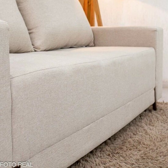 Sof� 3 lug. 8100 2.00m Linho Bege 24 + Rack Magn�fico 212 Larg. 2.18m + Painel Magn�fico 220 Nature/Off C/LED e Ripado TV at� 85\\\" - Gelius