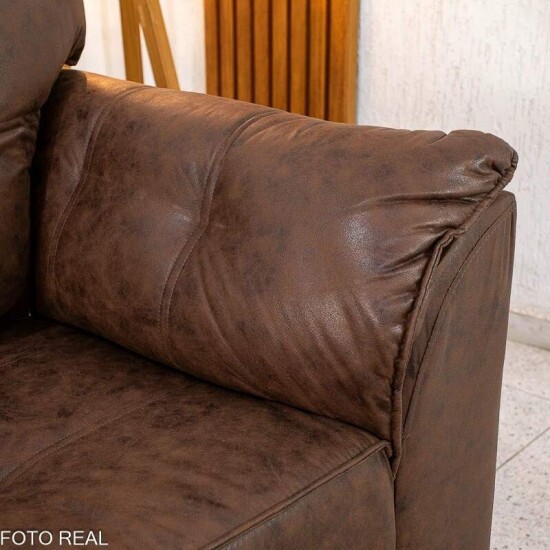 Sof� 3 lug. Gramado 2.10m Korino Nobuck Marrom 3051 + Rack Magn�fico 212 Larg. 2.18m + Painel Magn�fico 220 Nature/Off C/LED e Ripado TV at� 85\\\" - Gelius