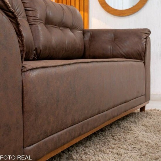 Sof� 3 lug. Gramado 2.10m Korino Nobuck Marrom 3051 + Rack Magn�fico 212 Larg. 2.18m + Painel Magn�fico 220 Nature/Off C/LED e Ripado TV at� 85\\\" - Gelius