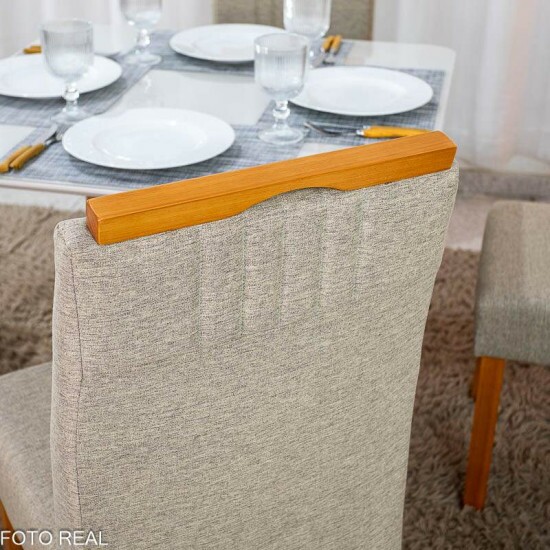 Mesa Moscou 90x90 Vidro Off Base Cinamomo + 4 Cadeiras Atlanta Linho Bege Estrutura Madeira Minas Plac | Entregue Montada