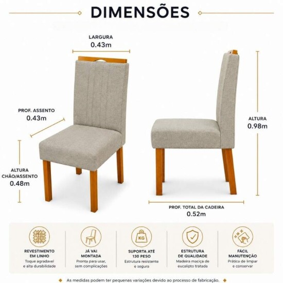 Mesa Moscou 90x90 Vidro Off Base Cinamomo + 4 Cadeiras Atlanta Linho Bege Estrutura Madeira Minas Plac | Entregue Montada