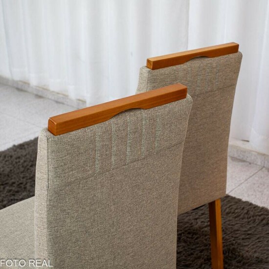 Mesa Moscou 90x90 Vidro Off Base Cinamomo + 4 Cadeiras Atlanta Linho Bege Estrutura Madeira Minas Plac | Entregue Montada