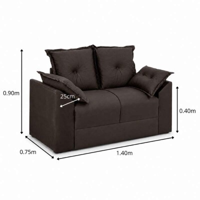 Sof� 2 Lugares Petra Veludinho Marrom - 1,30m